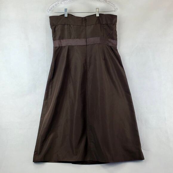 J Crew Silk Emma Faille Strapless Dress Chocolate Brown Knee Length Size 12 - Picture 4 of 9